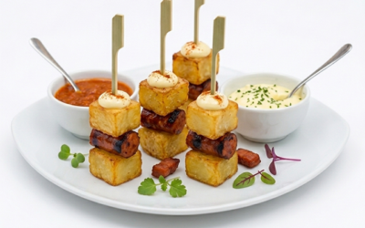 Pincho de Patata Bloque con Chistorra y Alioli